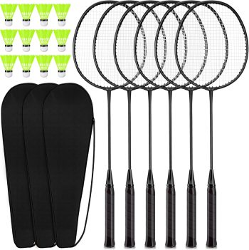 6 Packs Badminton Rackets Set Include 6 Lightweight Rackets 12 Nylon Plastic Shuttlecocks 3 Carrying Bags for Summer Outdoor Backyard Games Sports Beginners Adults