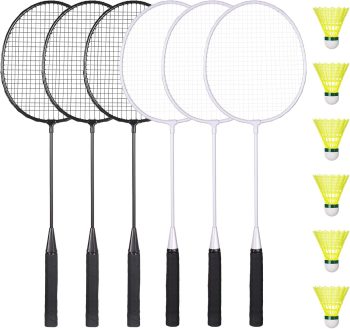 Badminton Rackets Set with 6 Shuttlecocks, Lightweight Badminton Set of 6 for Outdoor Backyard Games, Racquets with Durability for Beginners and Casual Players