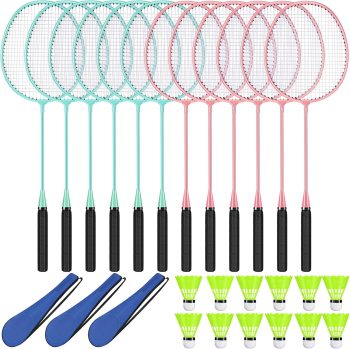 12 Pack Badminton Rackets Set Including Rackets, Nylon Shuttlecocks and Carry Bag for Outdoor Backyard Games Beginners