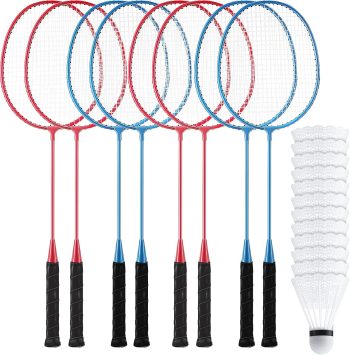 8 Packs Badminton Rackets Set with 12 Badminton Racquets for Adult and Teenagers Badminton Set for Backyard Gym Beach Outdoor Games