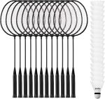 12 Pcs Badminton Rackets Bulk with 18 Nylon Badmintons, Shuttle Set for Adults Teenagers Youth Beginners Advanced Player Backyard Gym Beach Outdoor